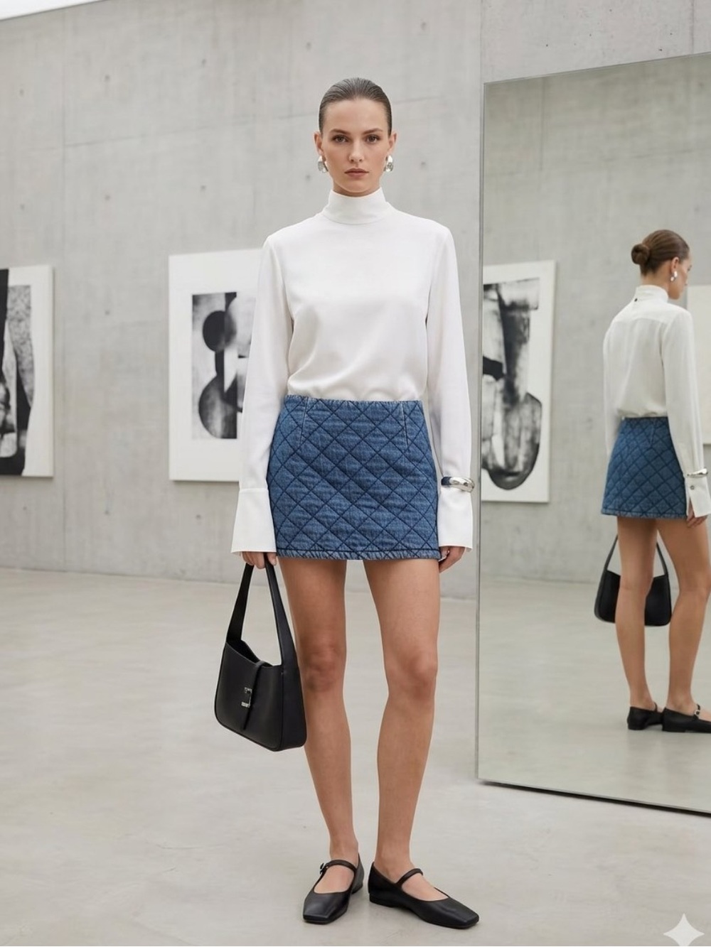 Simon Miller quilted denim blue micro mini skirt size 2 cotton lined